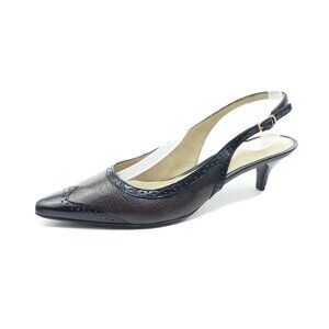 Talbots Slingback Kitten Heel Pumps Brown Black Leather Two-Tone Womens Size 7.5